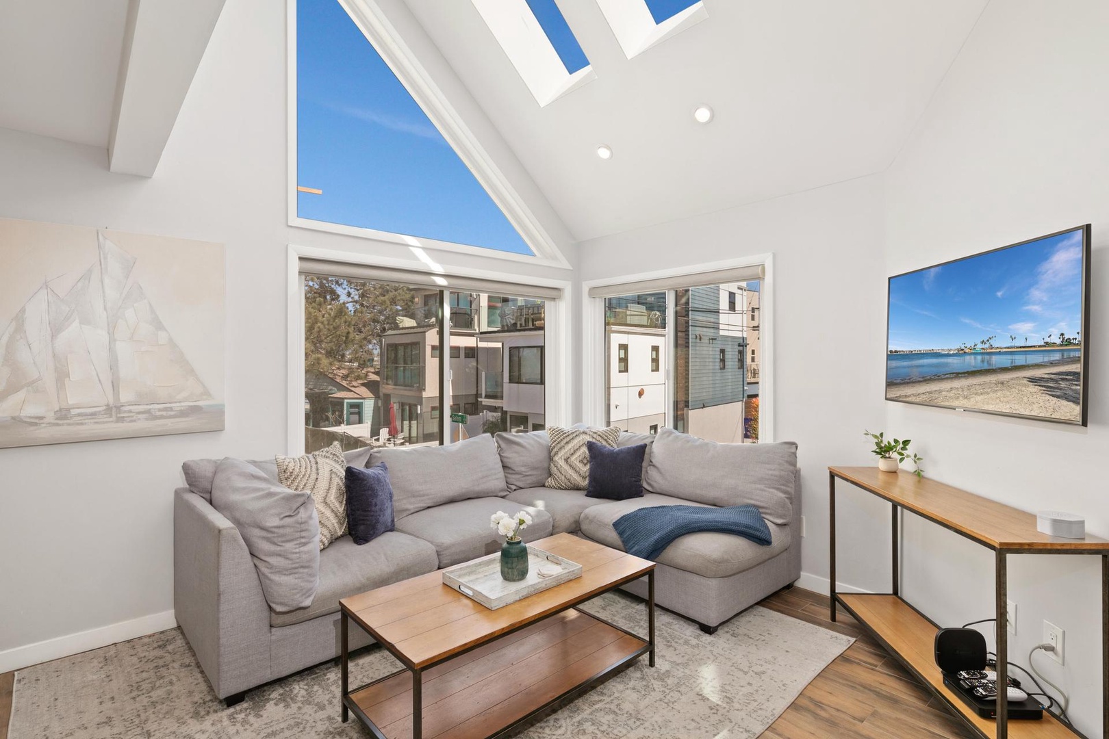 Sectional sofa and skylights