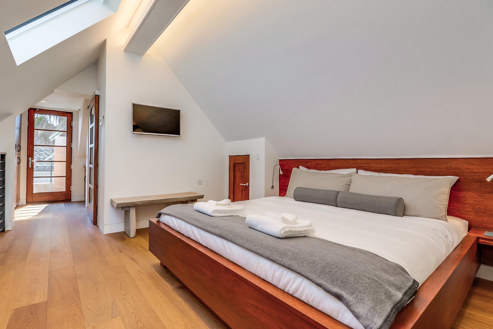 The master loft features a king bed