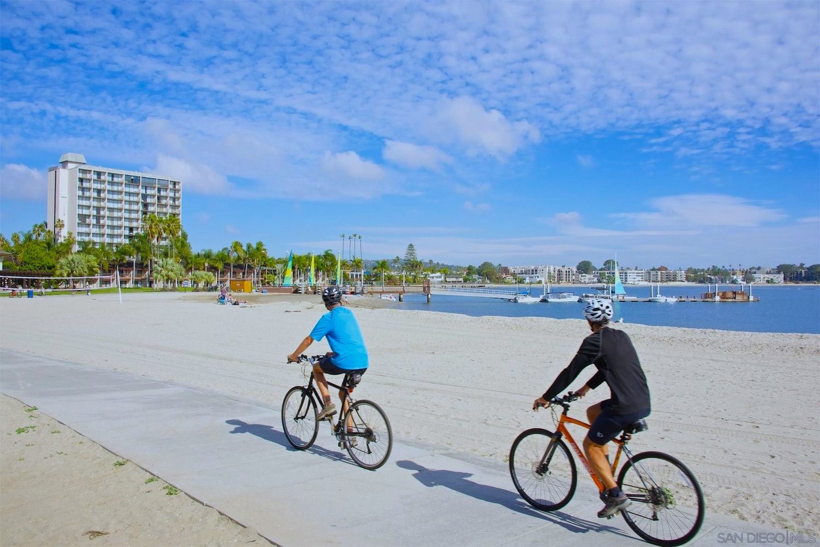 Bayfront boardwalk is across the street