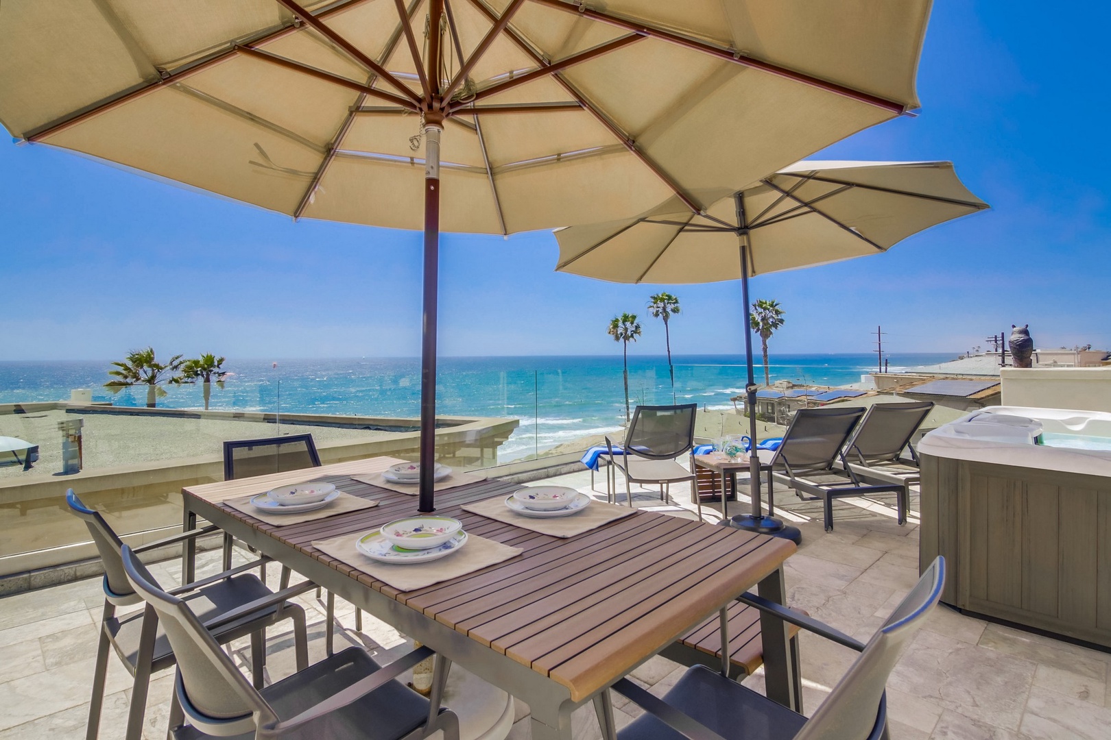 Ocean views from dining table on rooftop deck