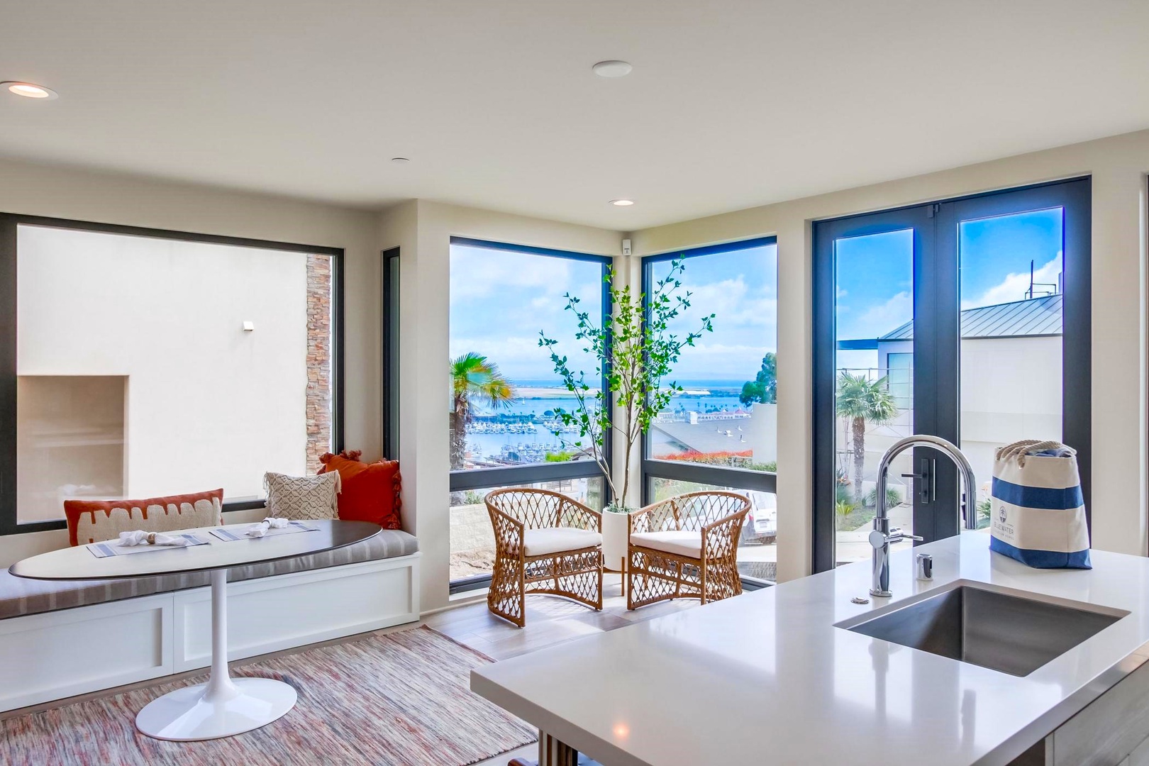 Lower level living area with ocean views