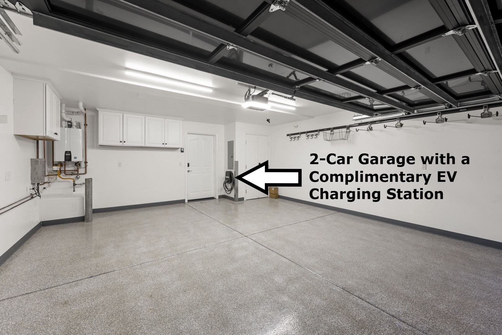 Large 2-car garage with EV charger