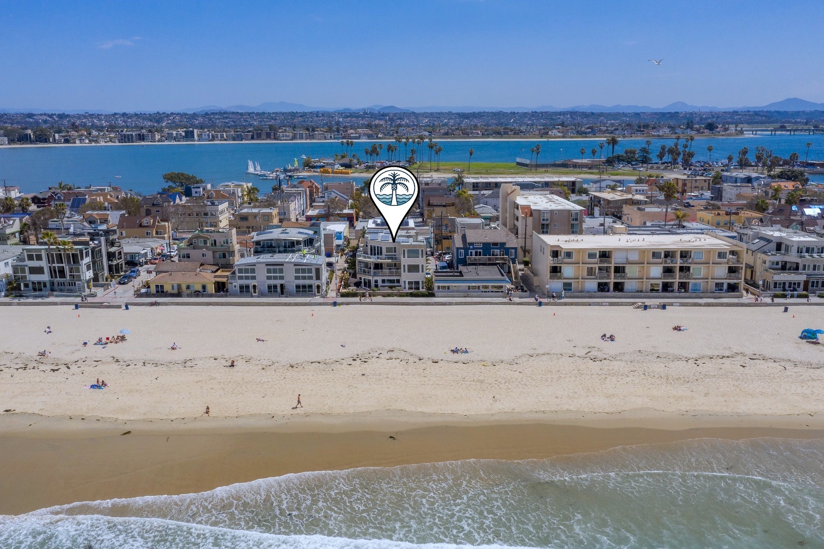 On the beach and across from Mission Bay