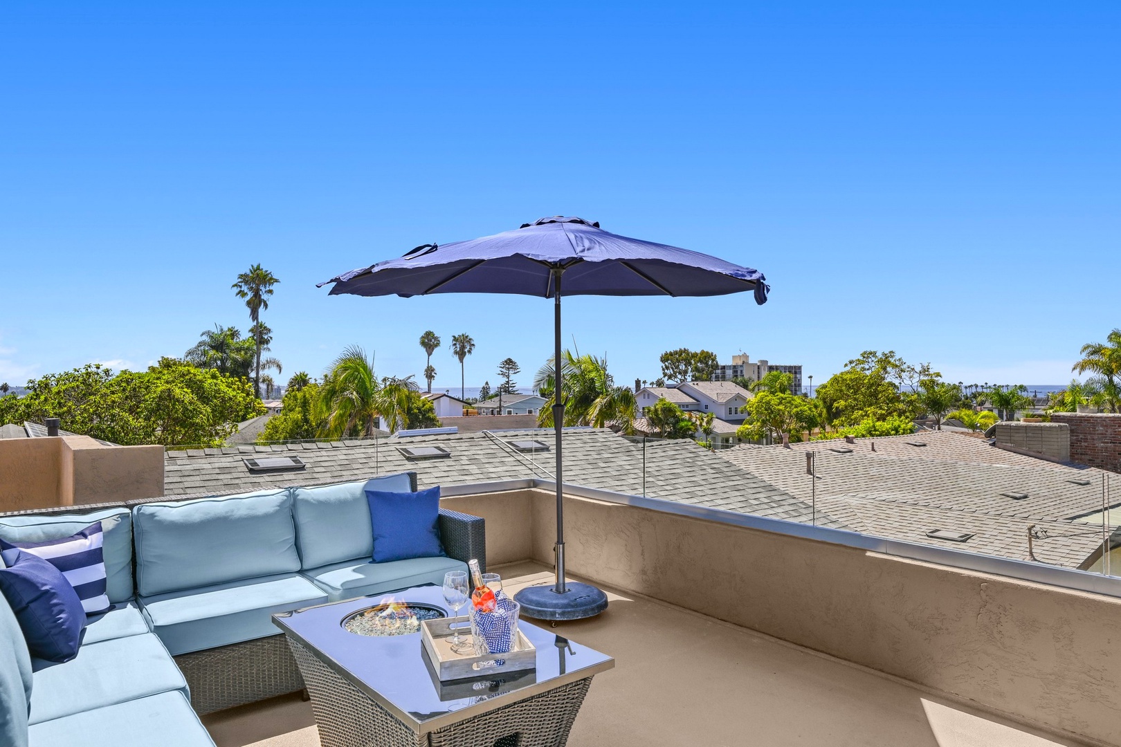 Outdoor sofa with fire table