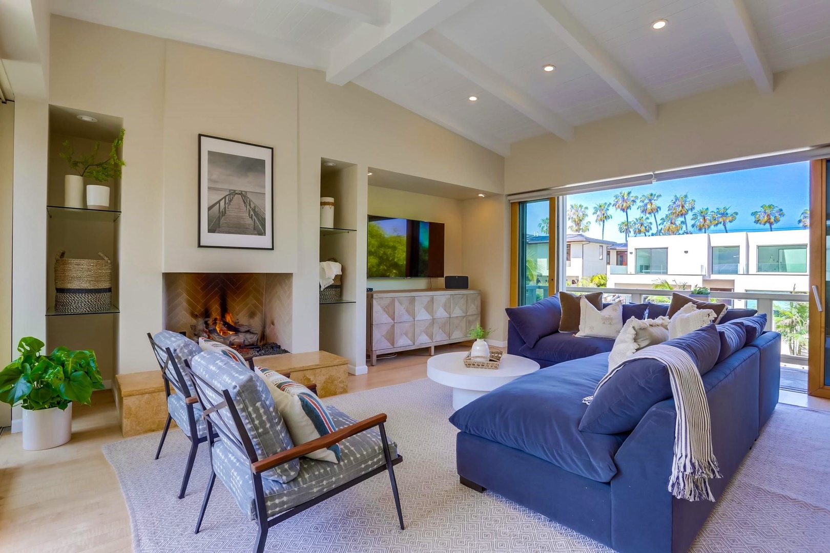 Stylish living room with fireplace