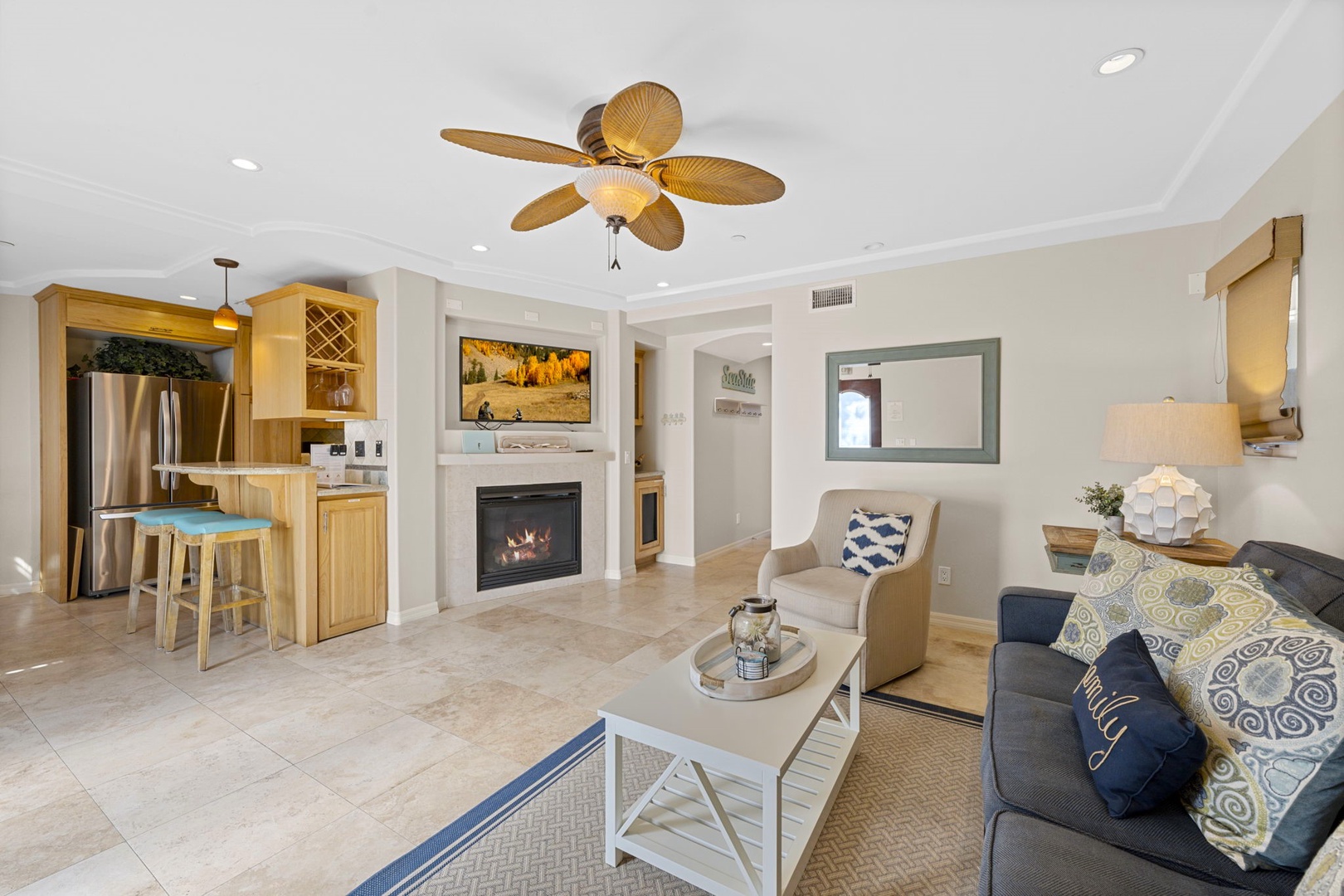 Fireplace and flat screen TV