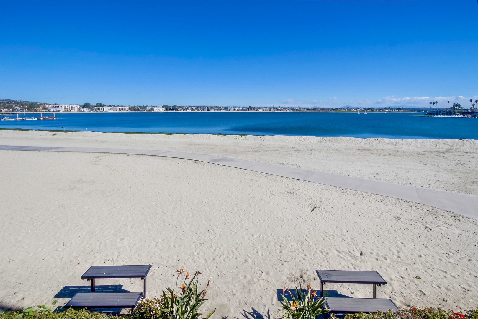 Expansive beach in front