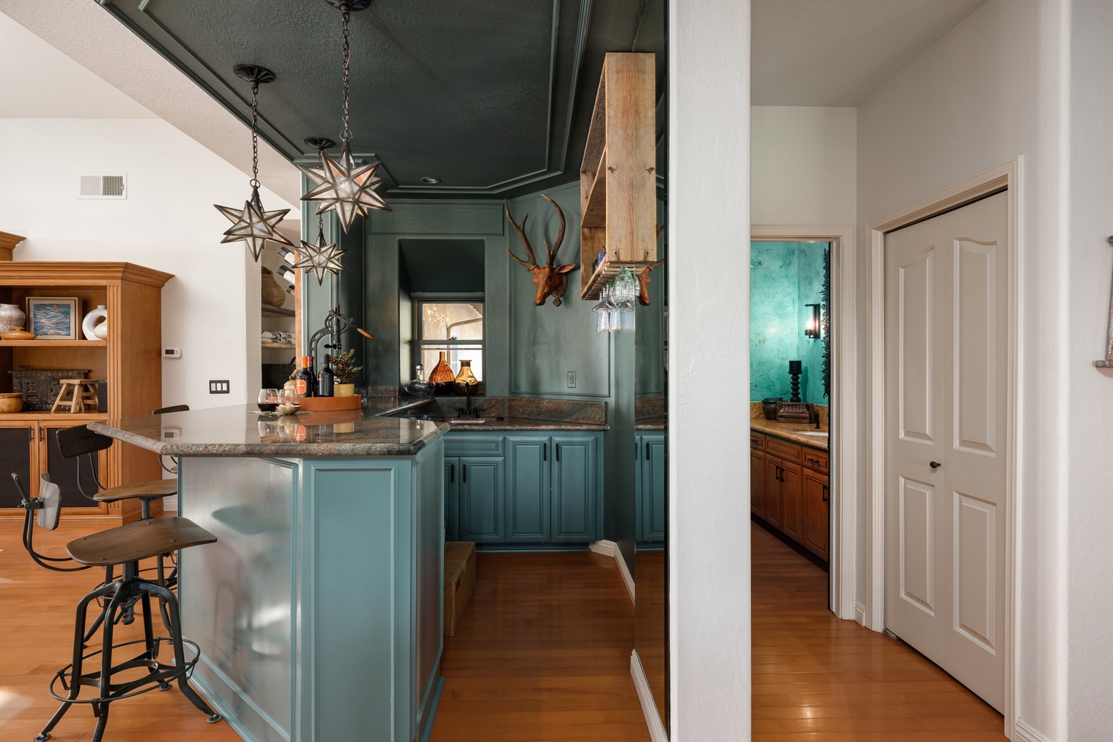 Wet bar and powder bathroom