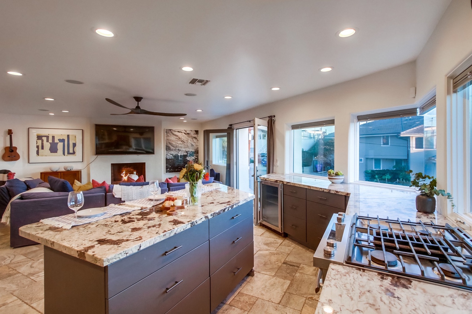 Well-equipped kitchen with beverage fridge