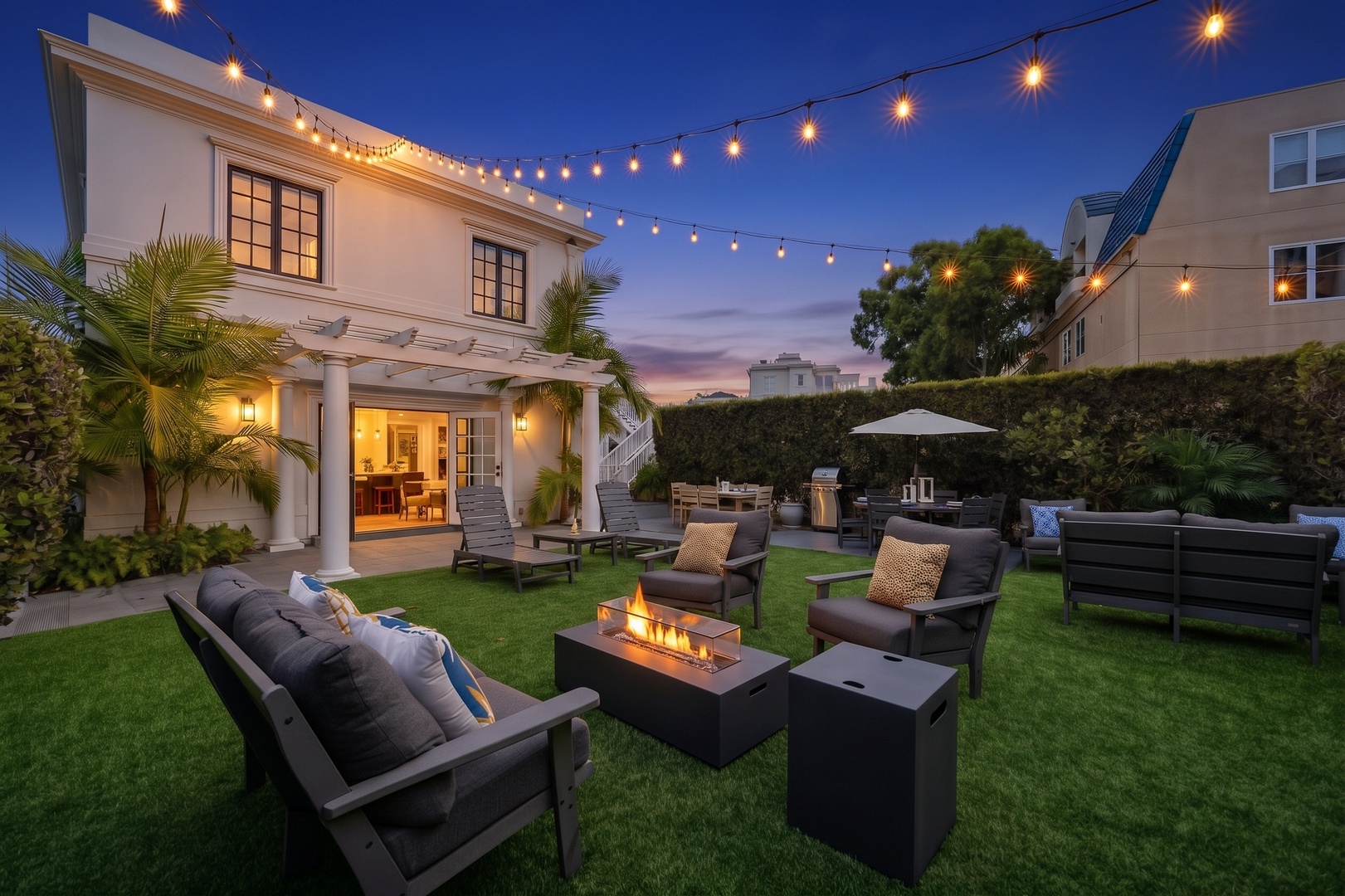 A beautifully lit outdoor living area