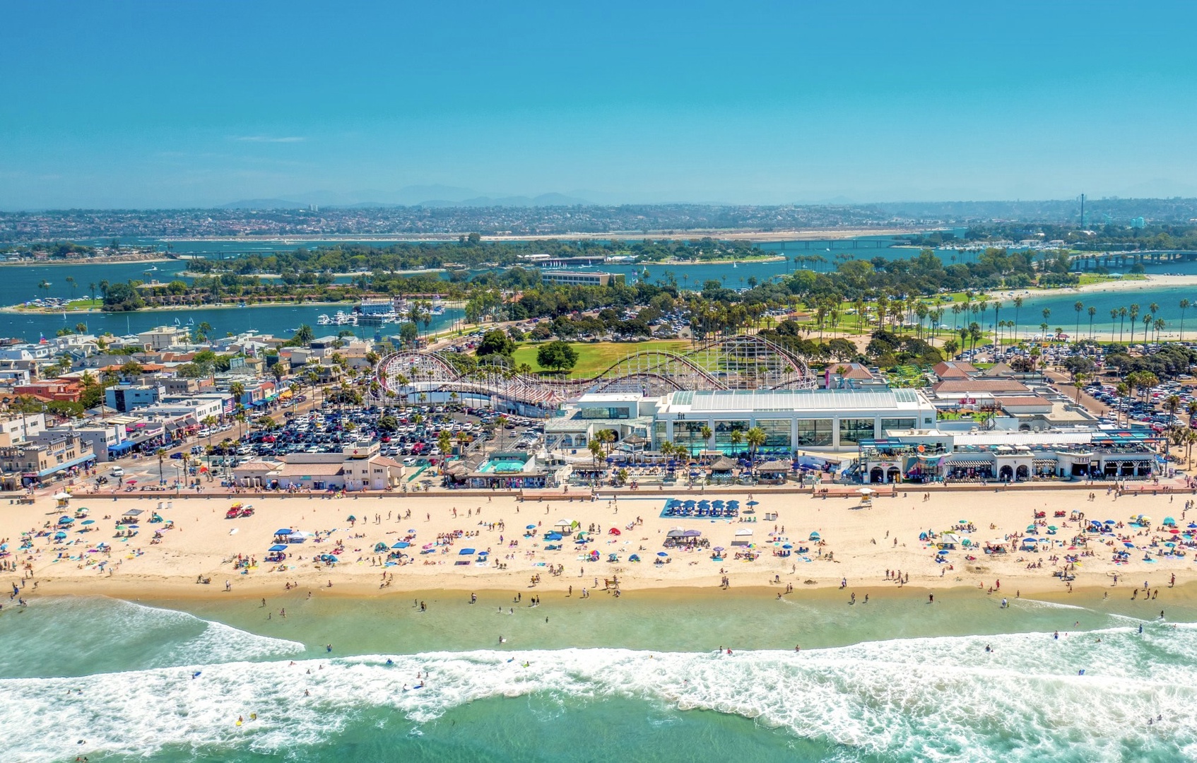 Belmont Park and oceanfront restaurants