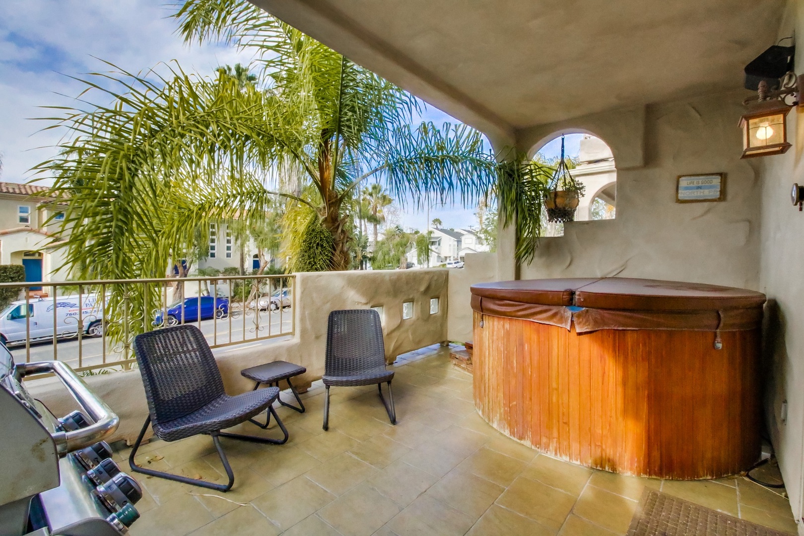 Patio with hot tub