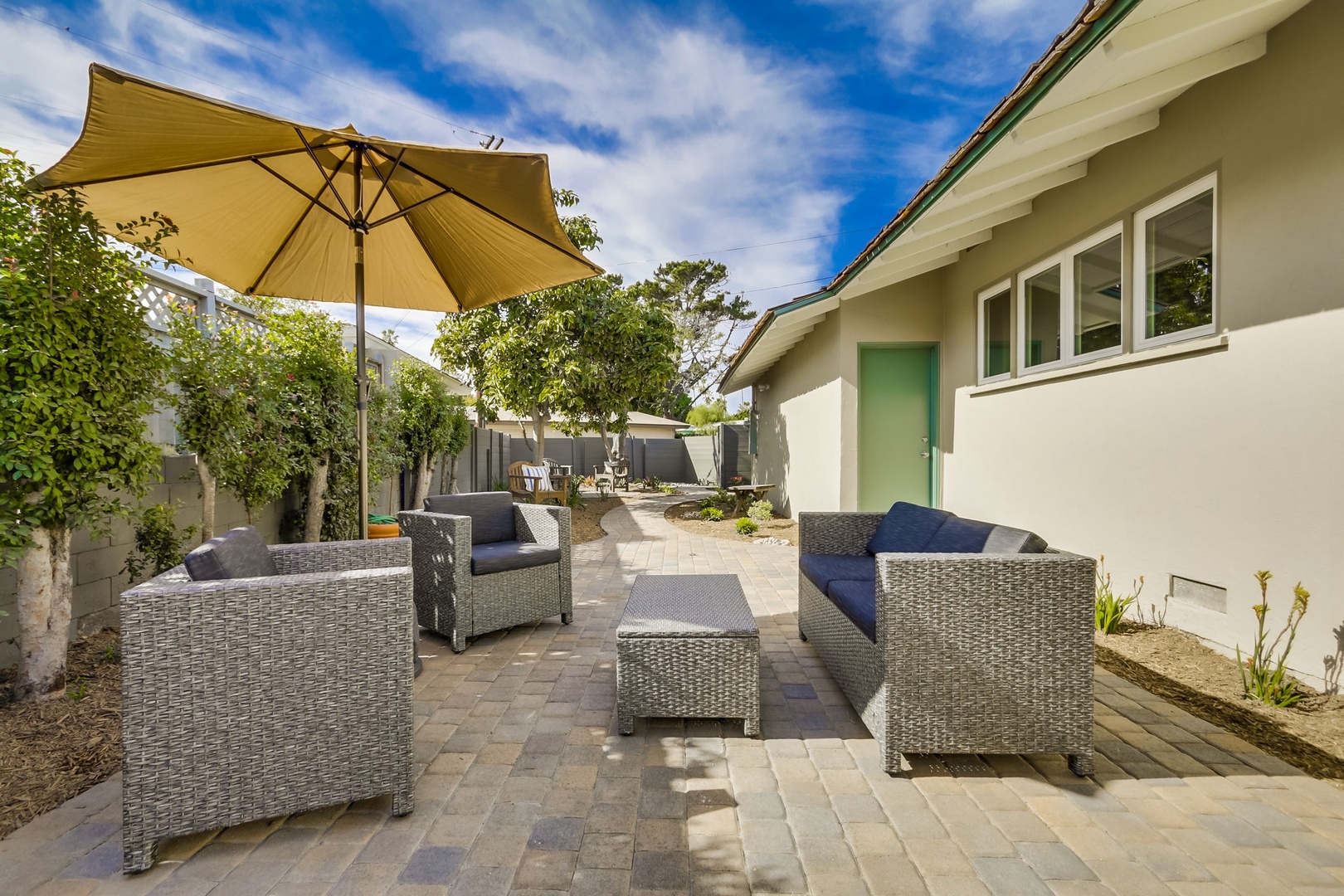 Shaded lounge area on patio