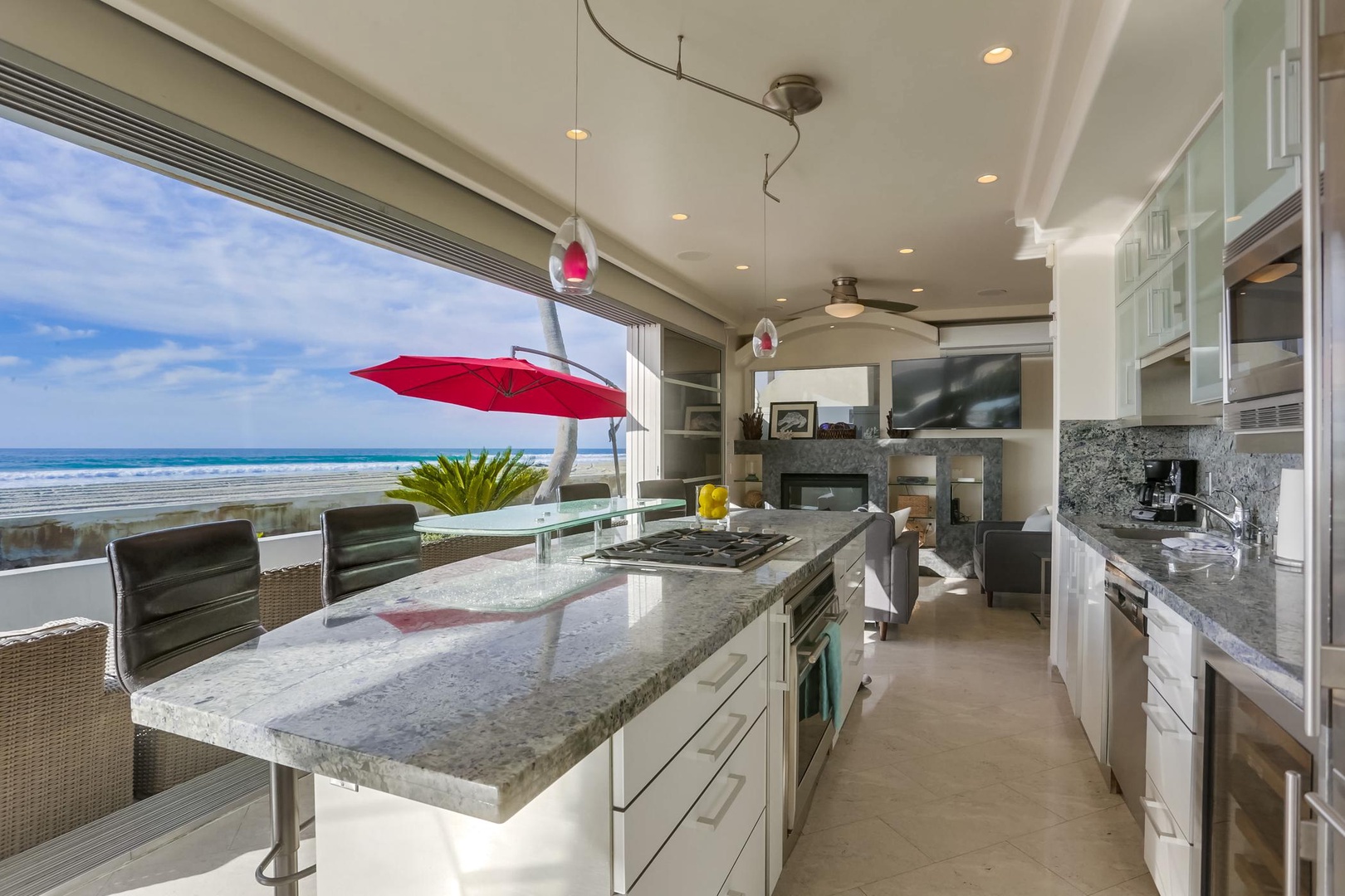 Kitchen with ocean views