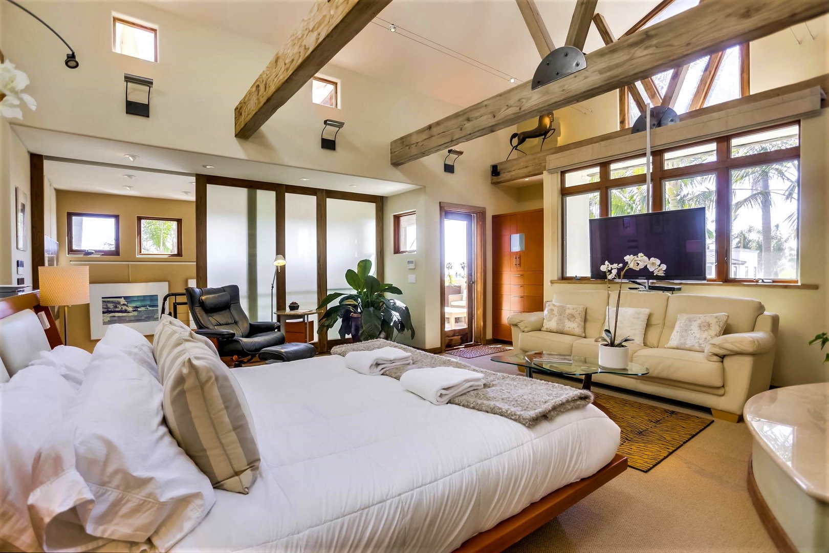 Master suite with vaulted ceilings