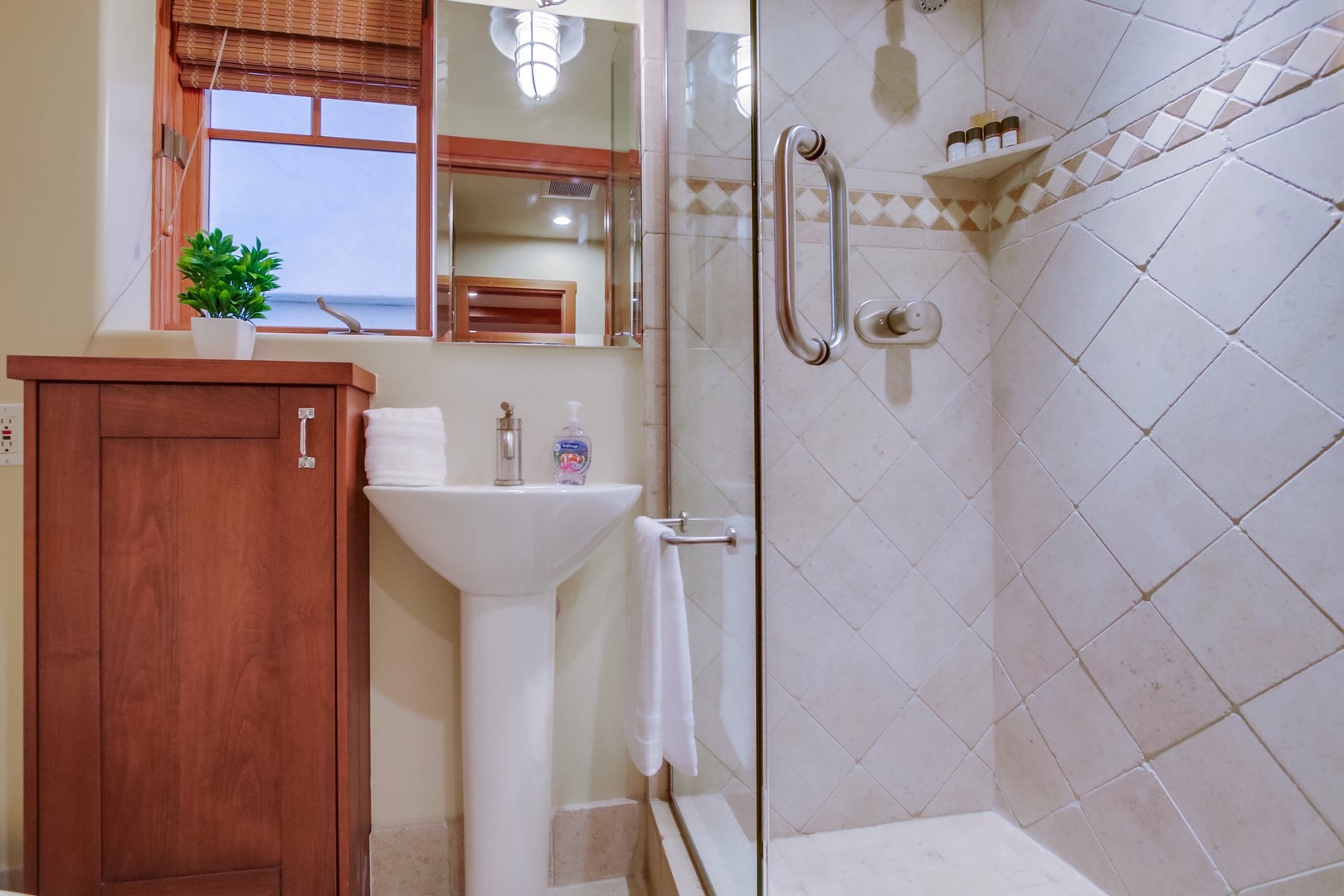 Ground level bathroom with shower