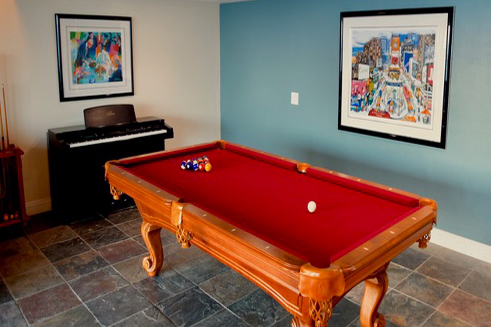 Billiard table and piano