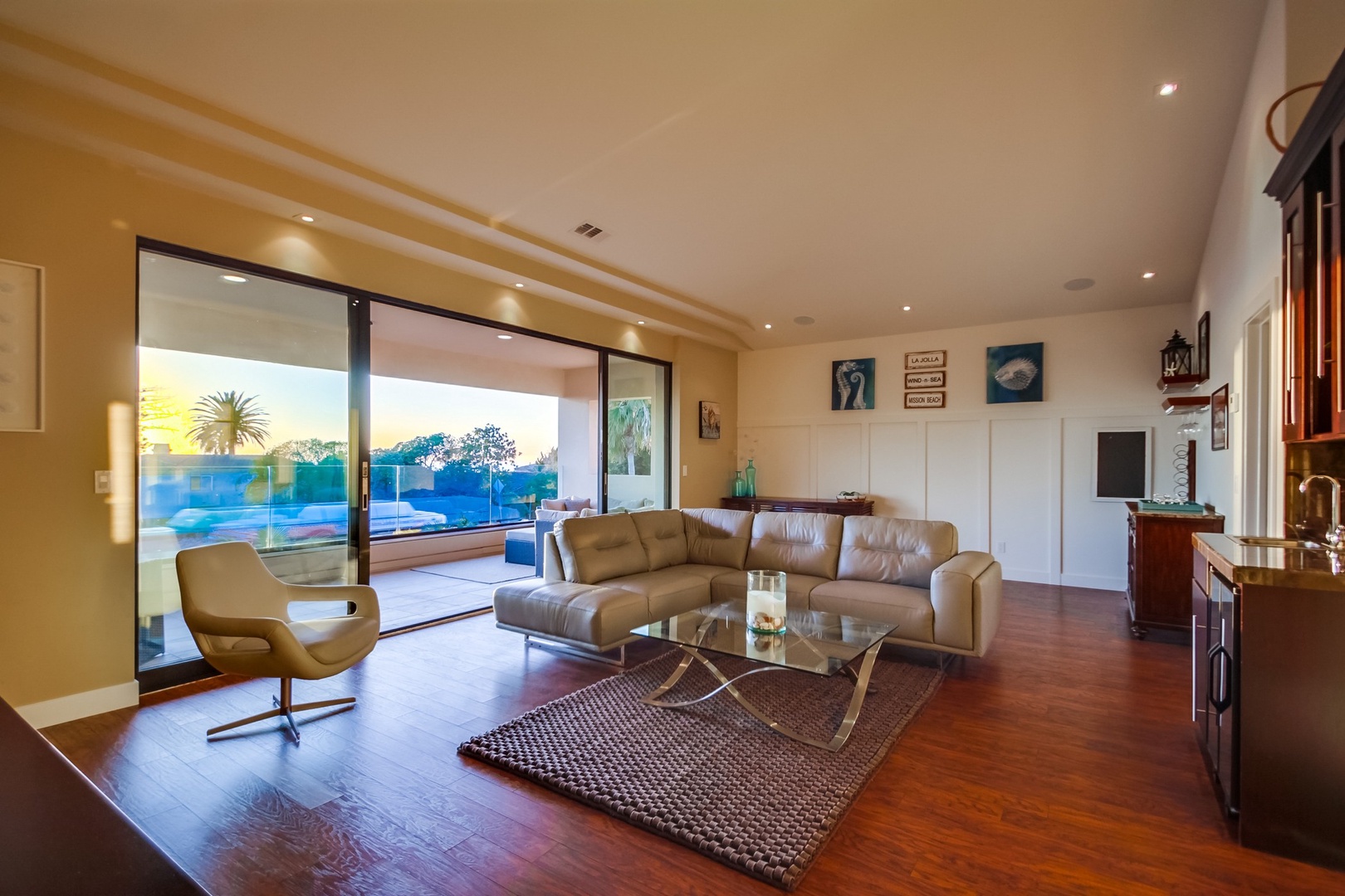 Second level family room with ocean views