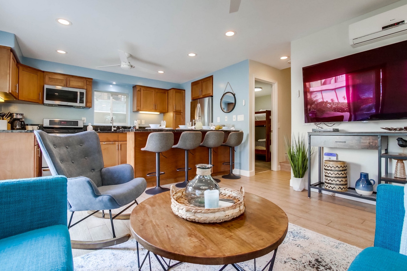 Lower living area towards the kitchen