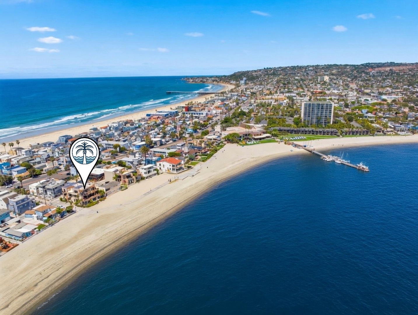 Stunning aerial view showcasing Mission Beach and Pacific Beach bay and ocean