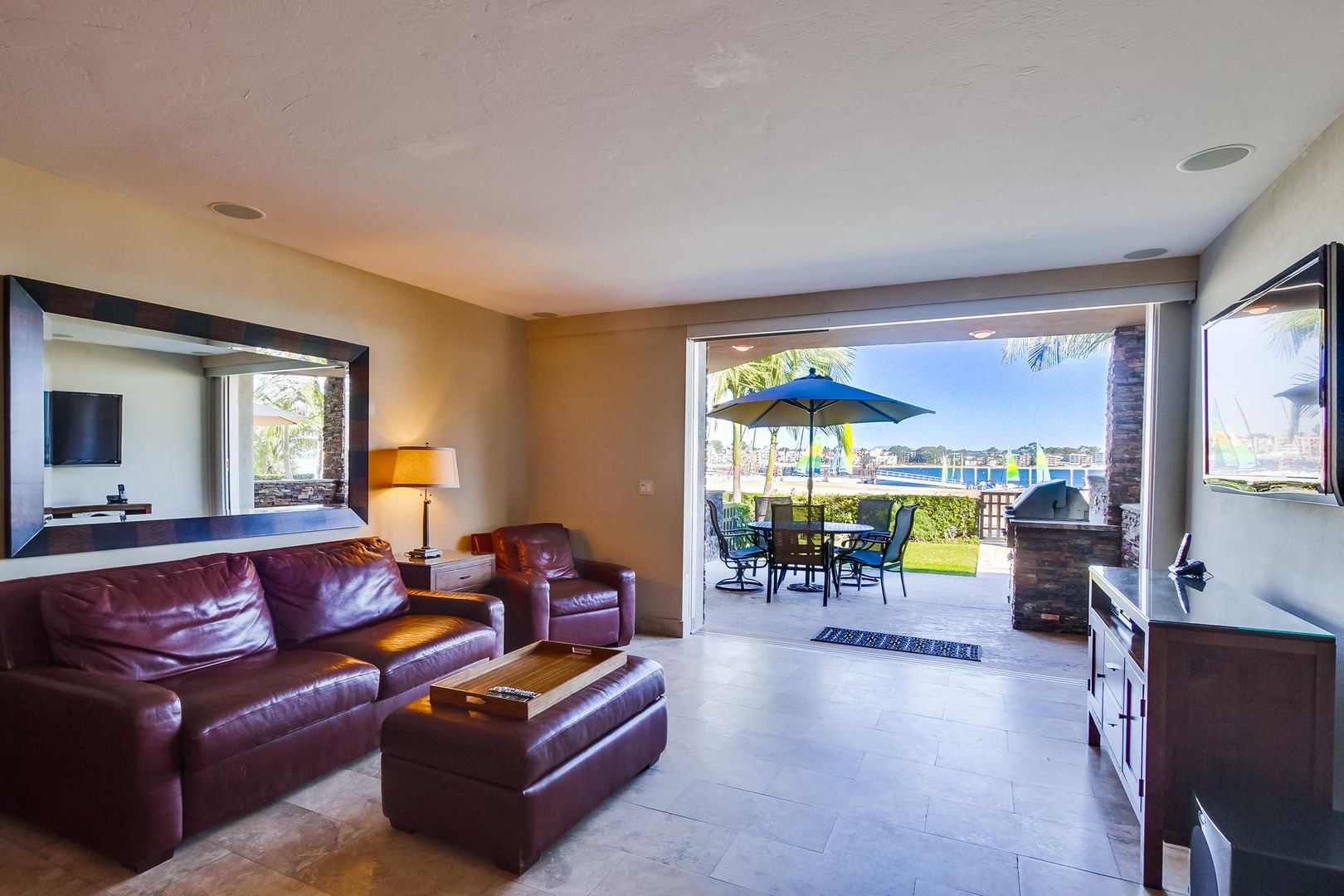 Living area with water views