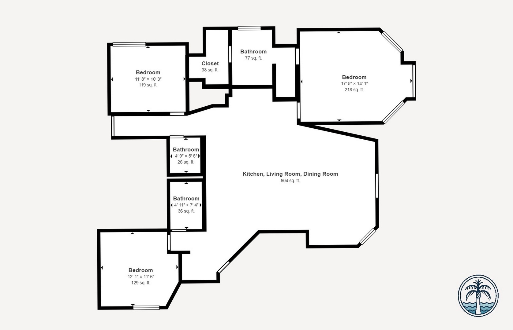 Three-bedroom layout with open kitchen, living, and dining area perfect for gathering together.
