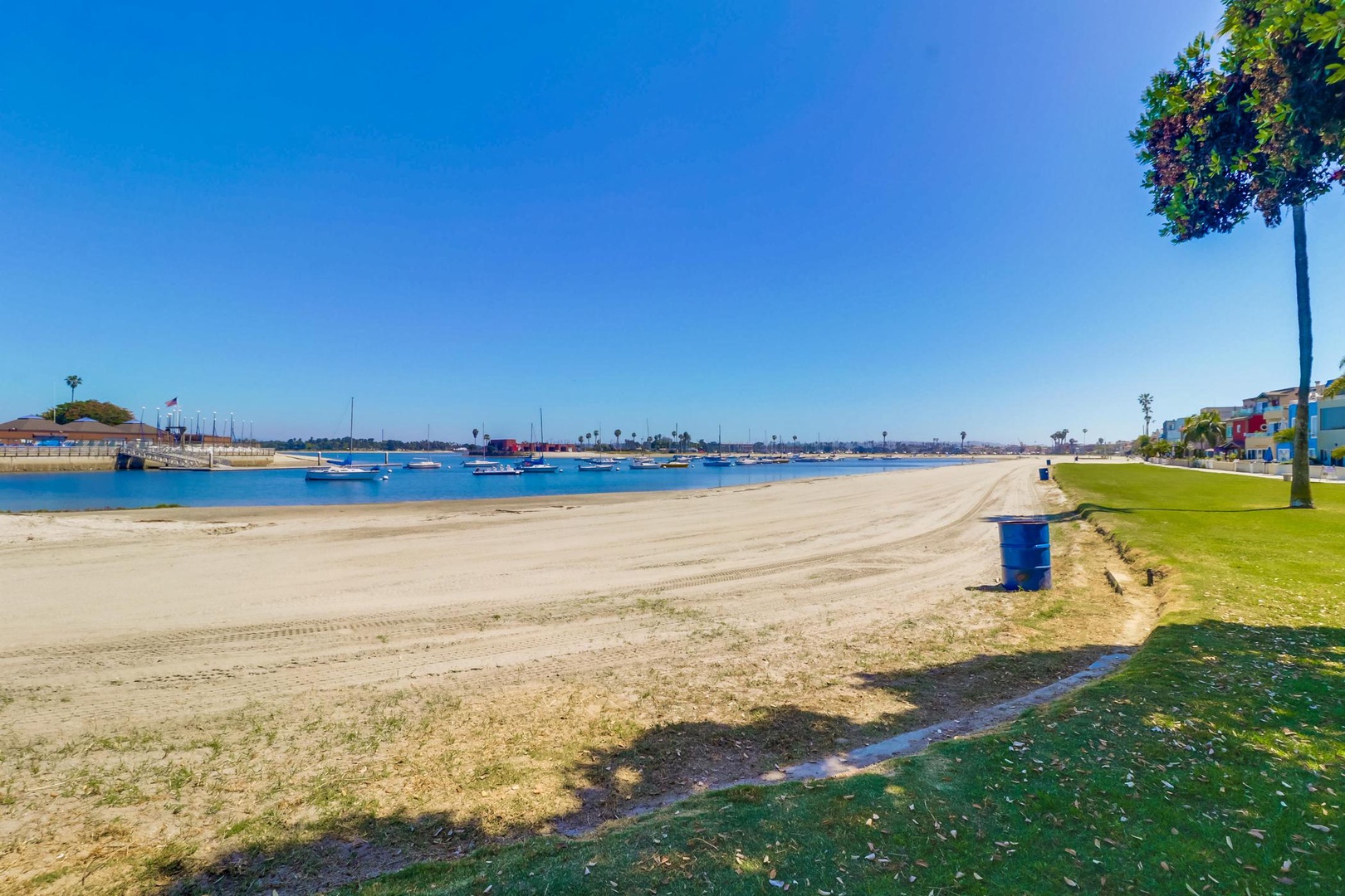 Grass lawn and sand beach