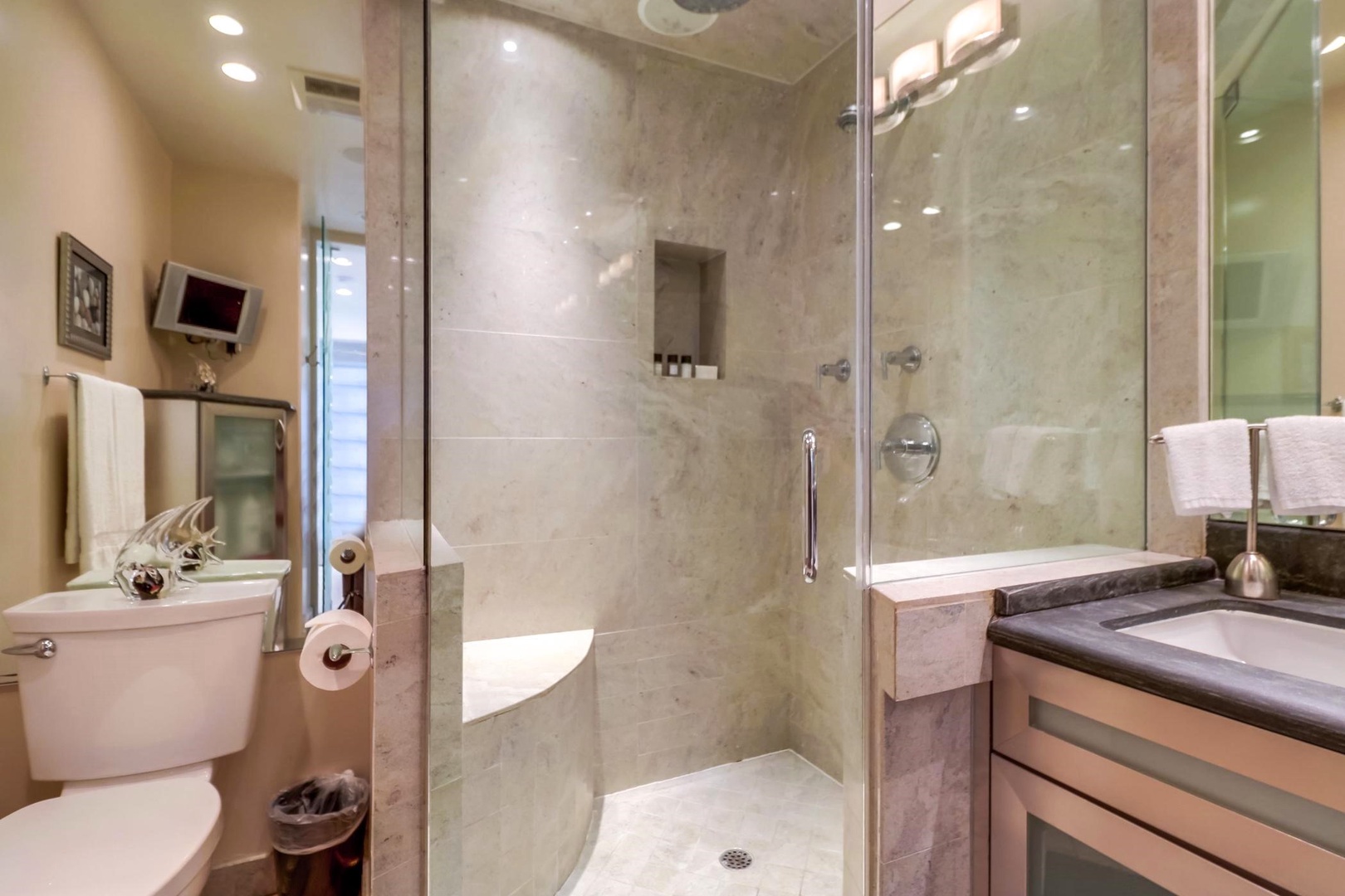 Hall bathroom with stone finishes