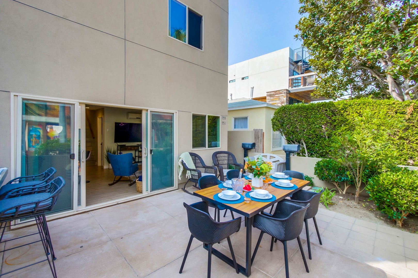 Courtside patio on lower living area