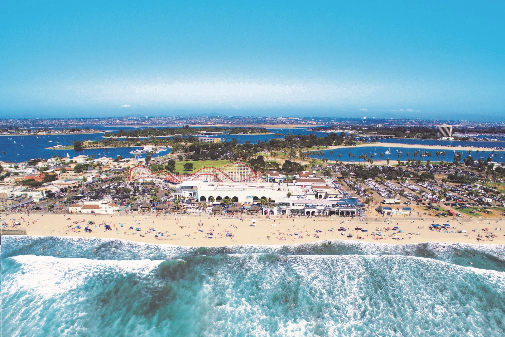Belmont Park and oceanfront restaurants