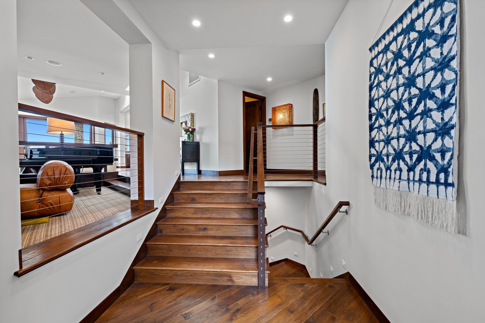 Stairs to living and sleeping areas