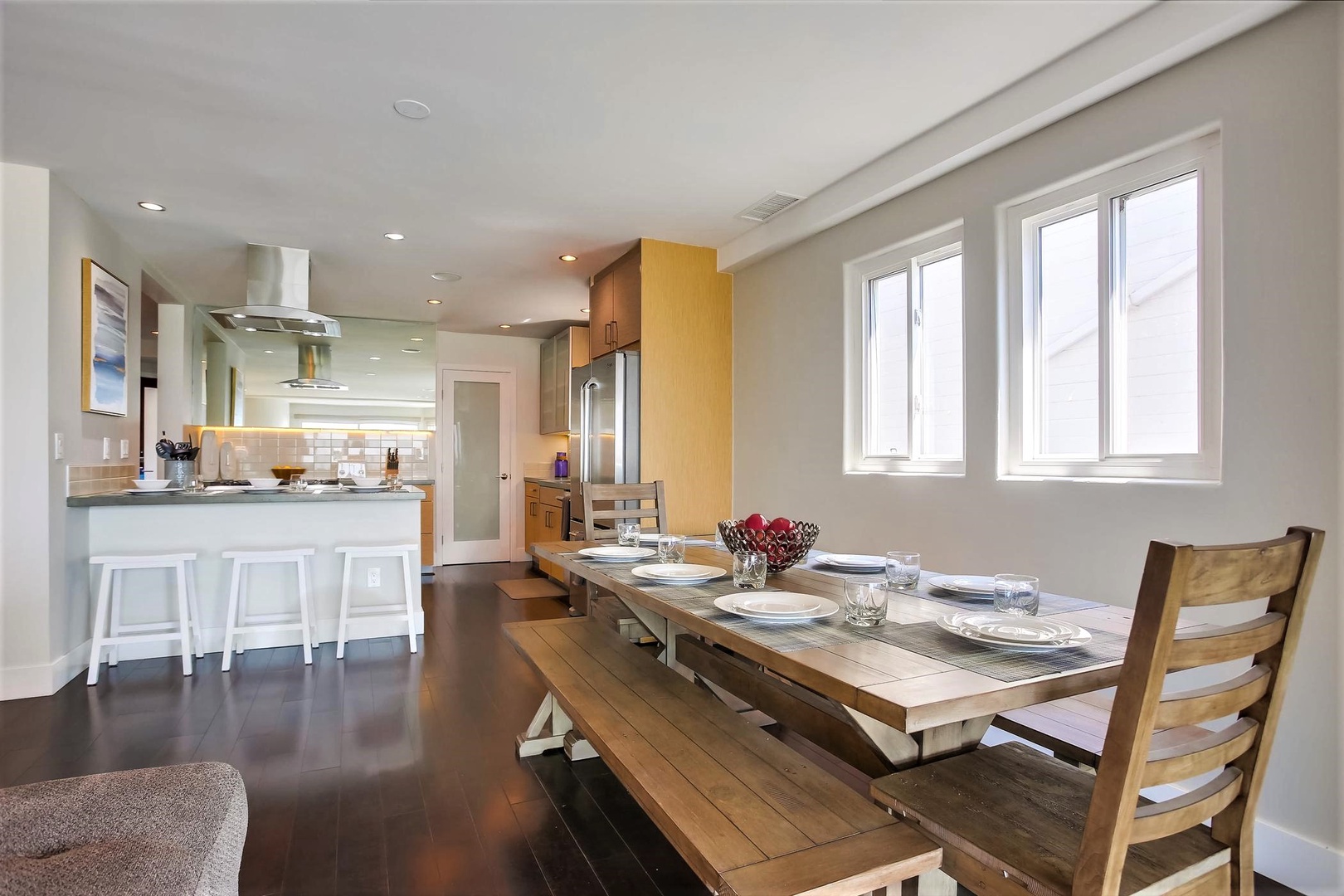 Dining table looking to the kitchen