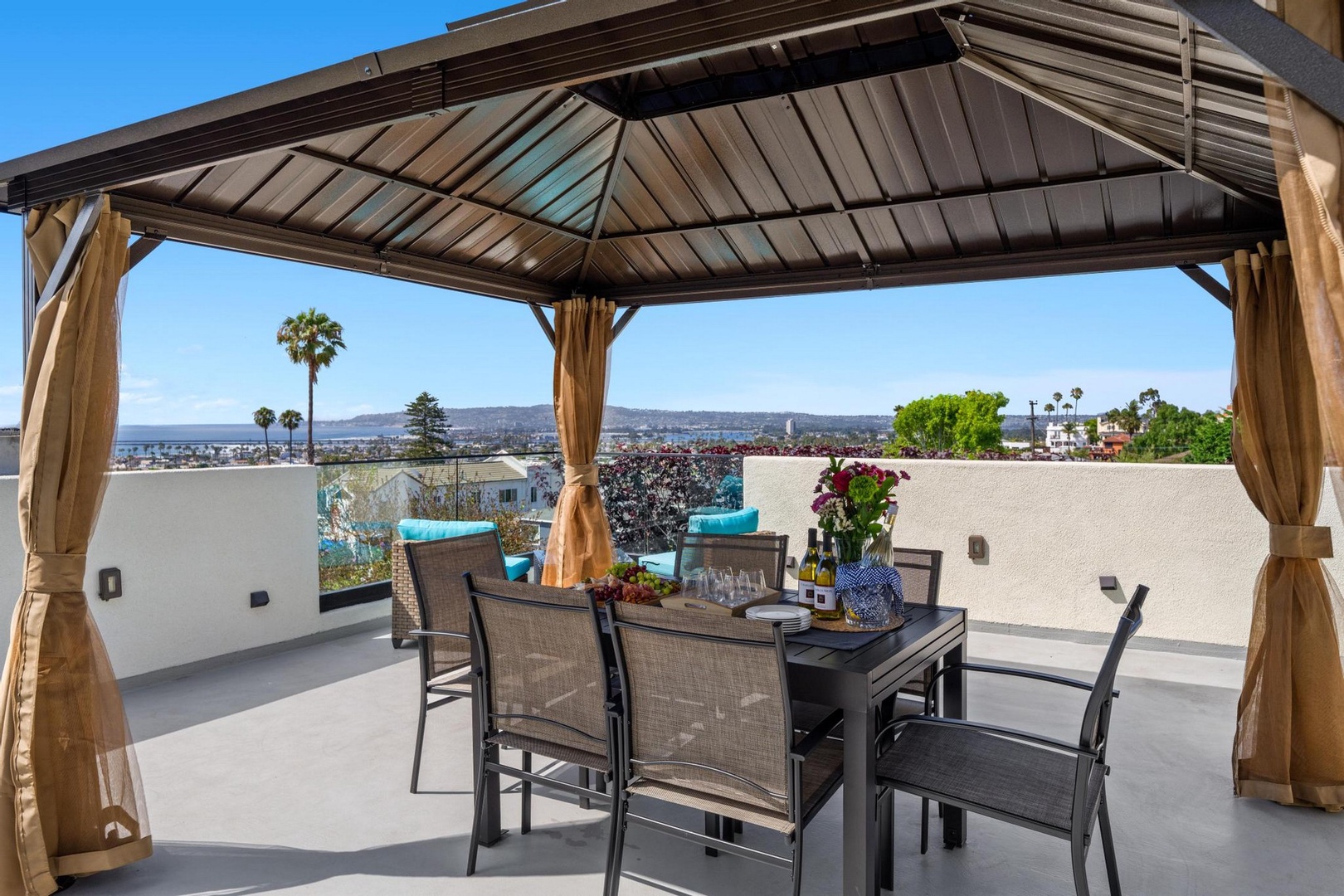 Covered dining table with views