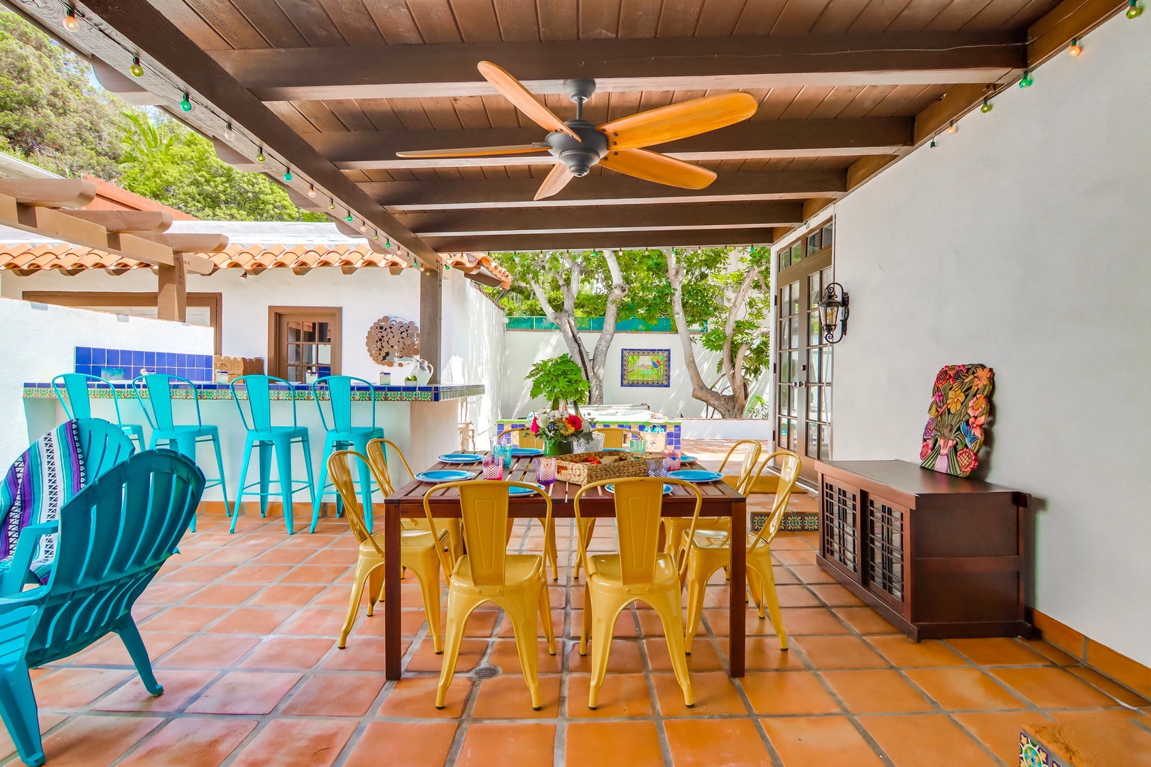 Covered outdoor dining table