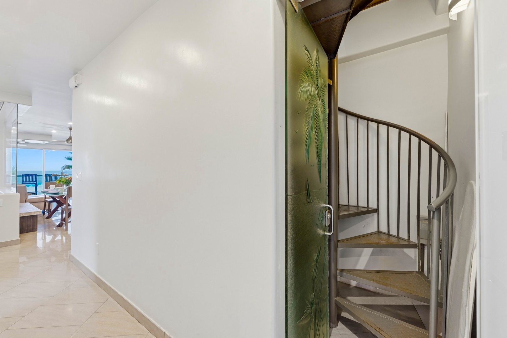 Spiral staircase leads to the "crows nest"