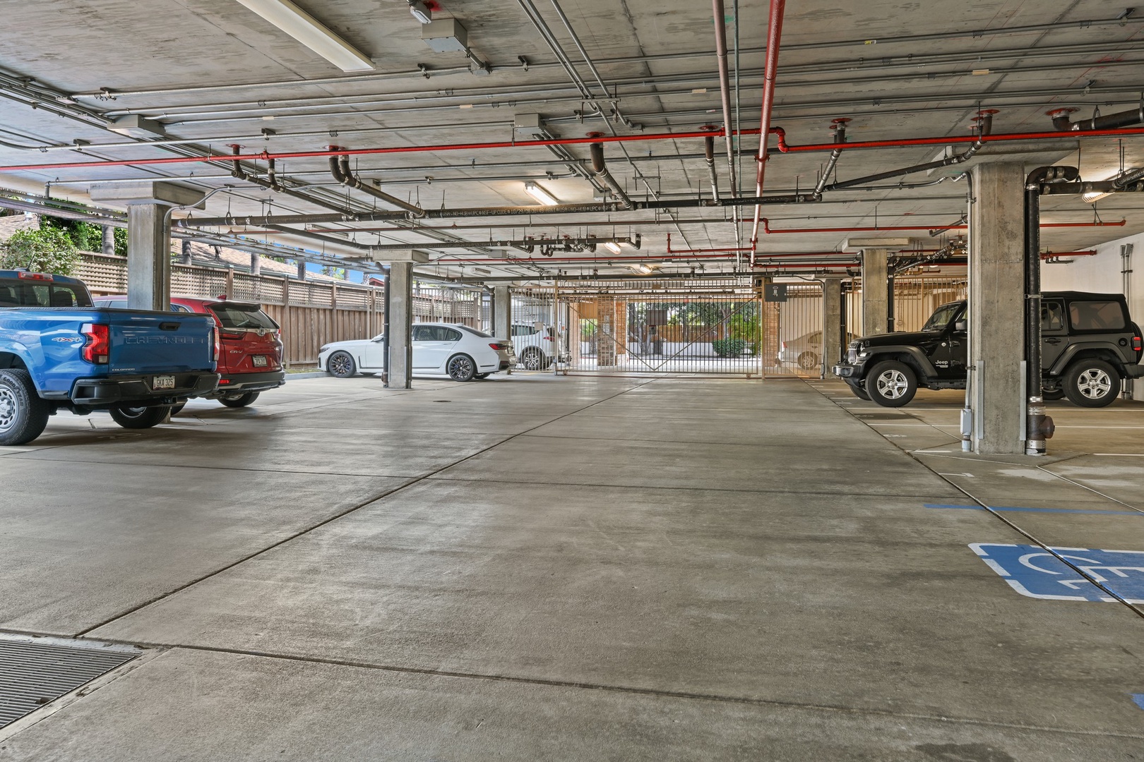 2 spaces in the garage (narrow spaces)