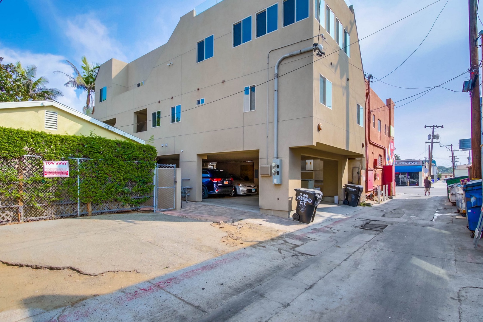 Rear alleyway next to businesses