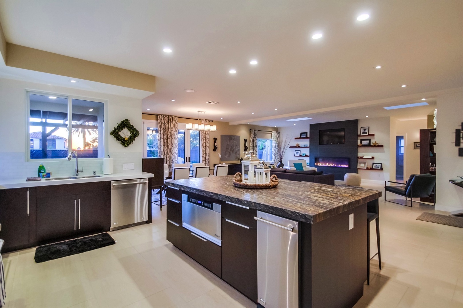 Kitchen opens up to the dining and living areas