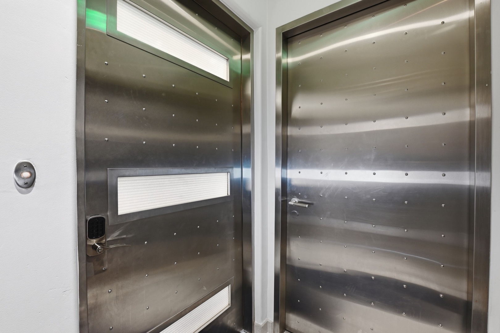 Modern stainless steel entry to the home.