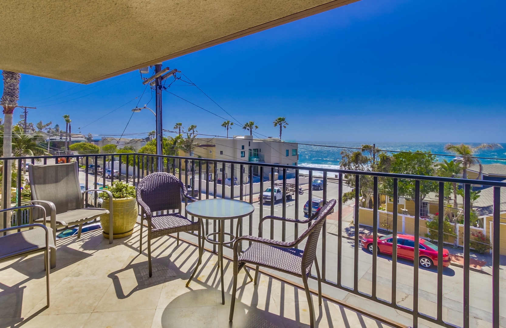 Outdoor patio seating with a view