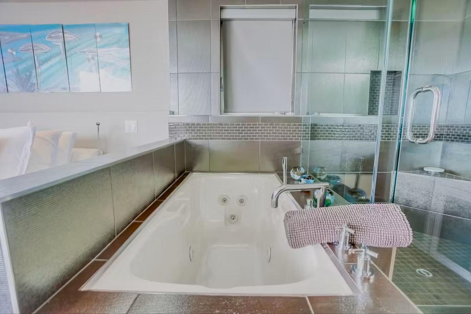 Jetted soaking tub in the primary bathroom