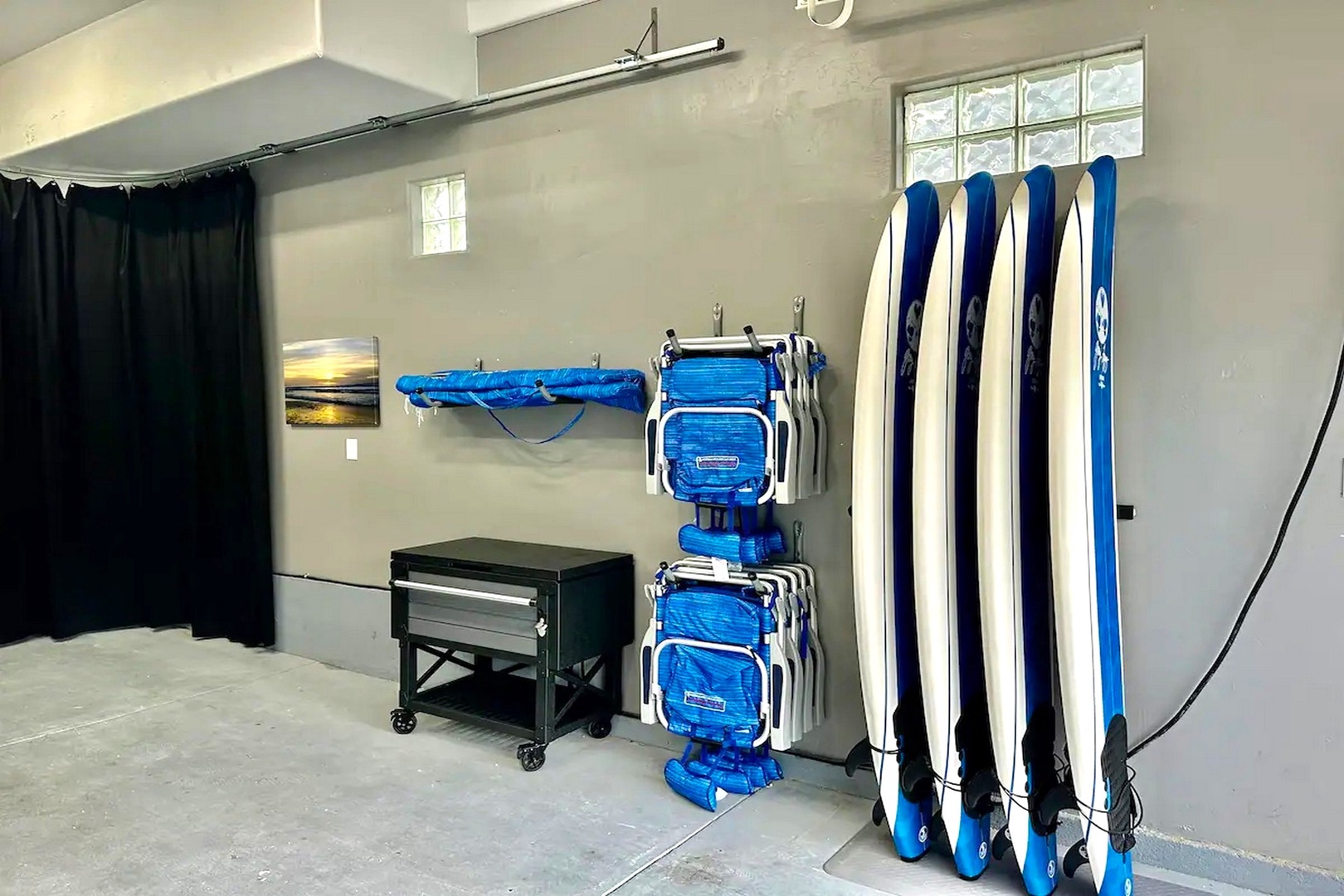 Beach gear in the garage