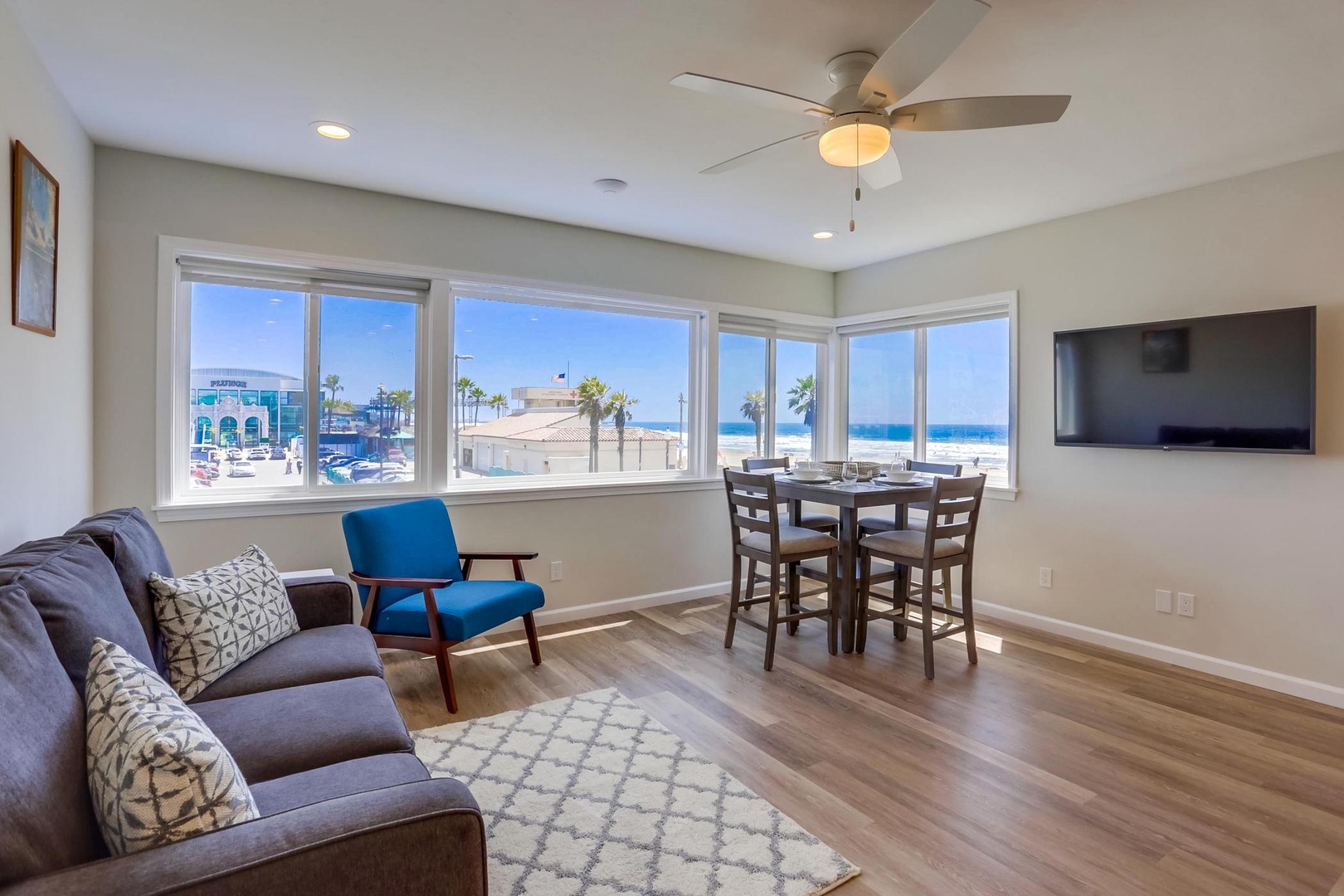 Living area with beach and ocean views