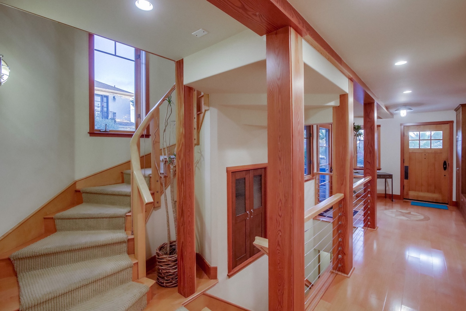 Stairs to garage and living area