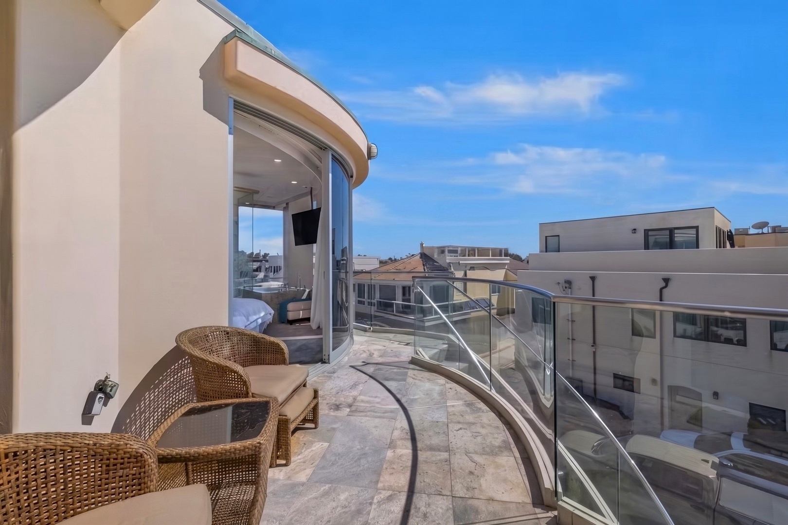 Modern curved ocean-view balcony