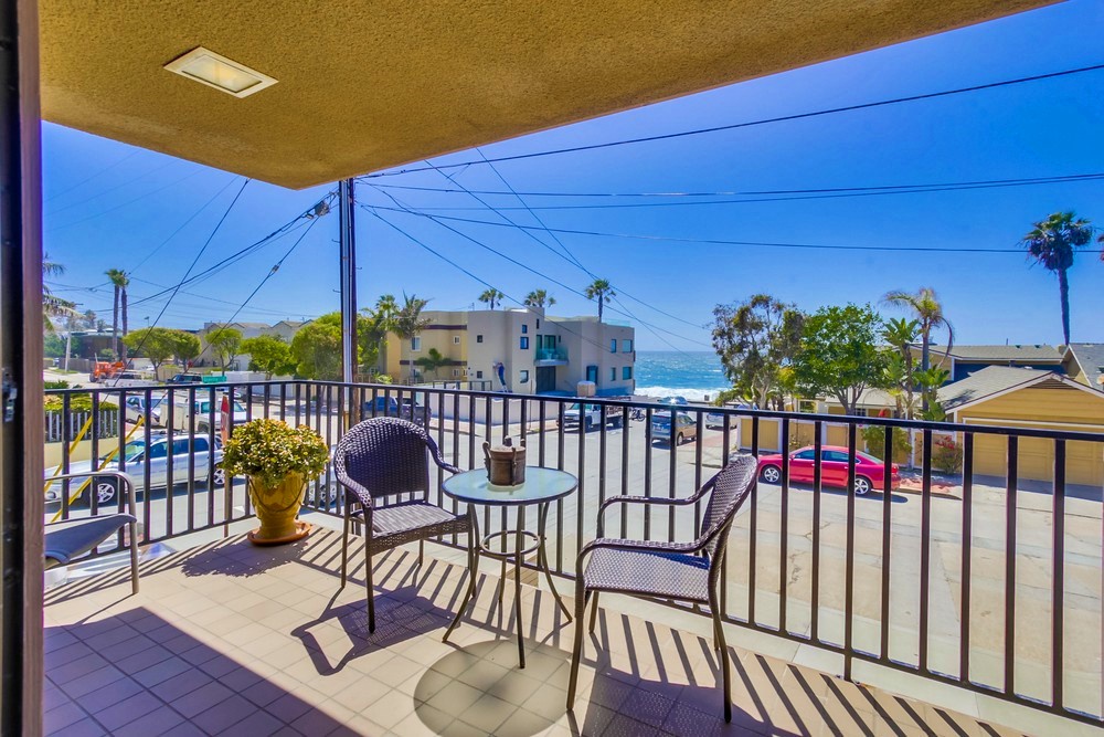 Outdoor patio seating with a view