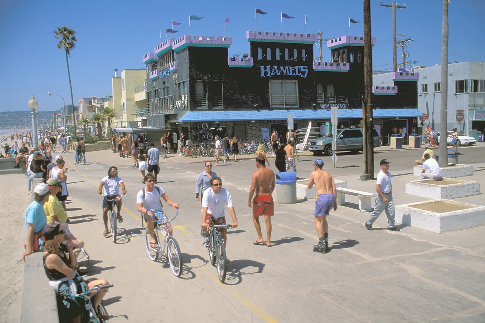 Lively boardwalk at Belmont Park