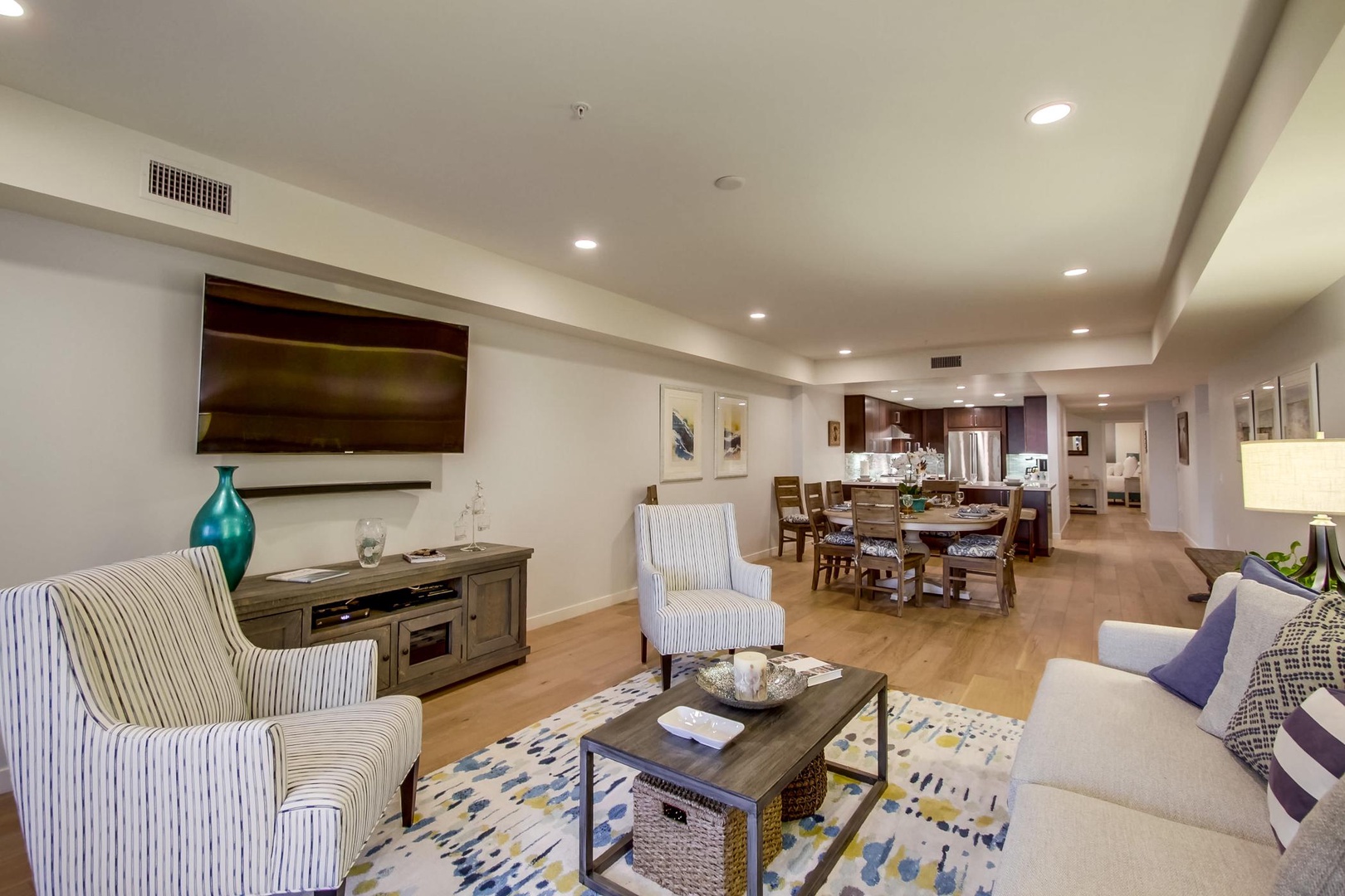 The living room with TV and sofa