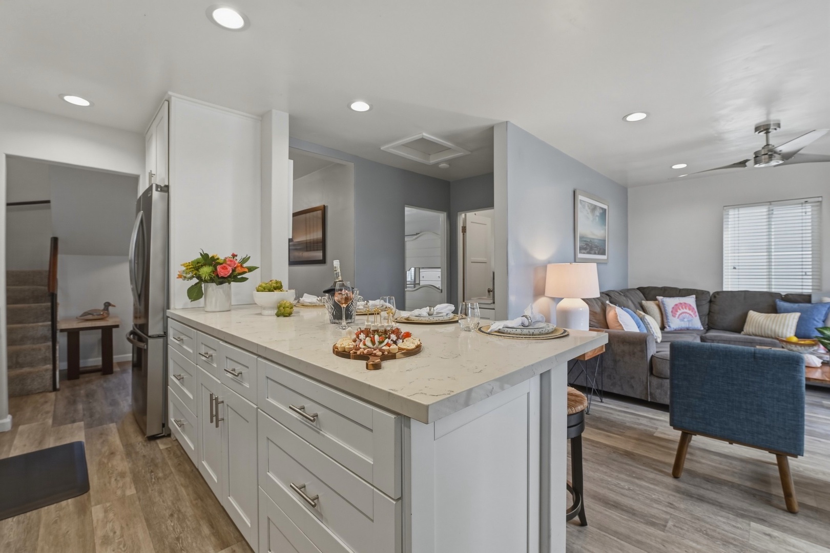Kitchen opens to the living area