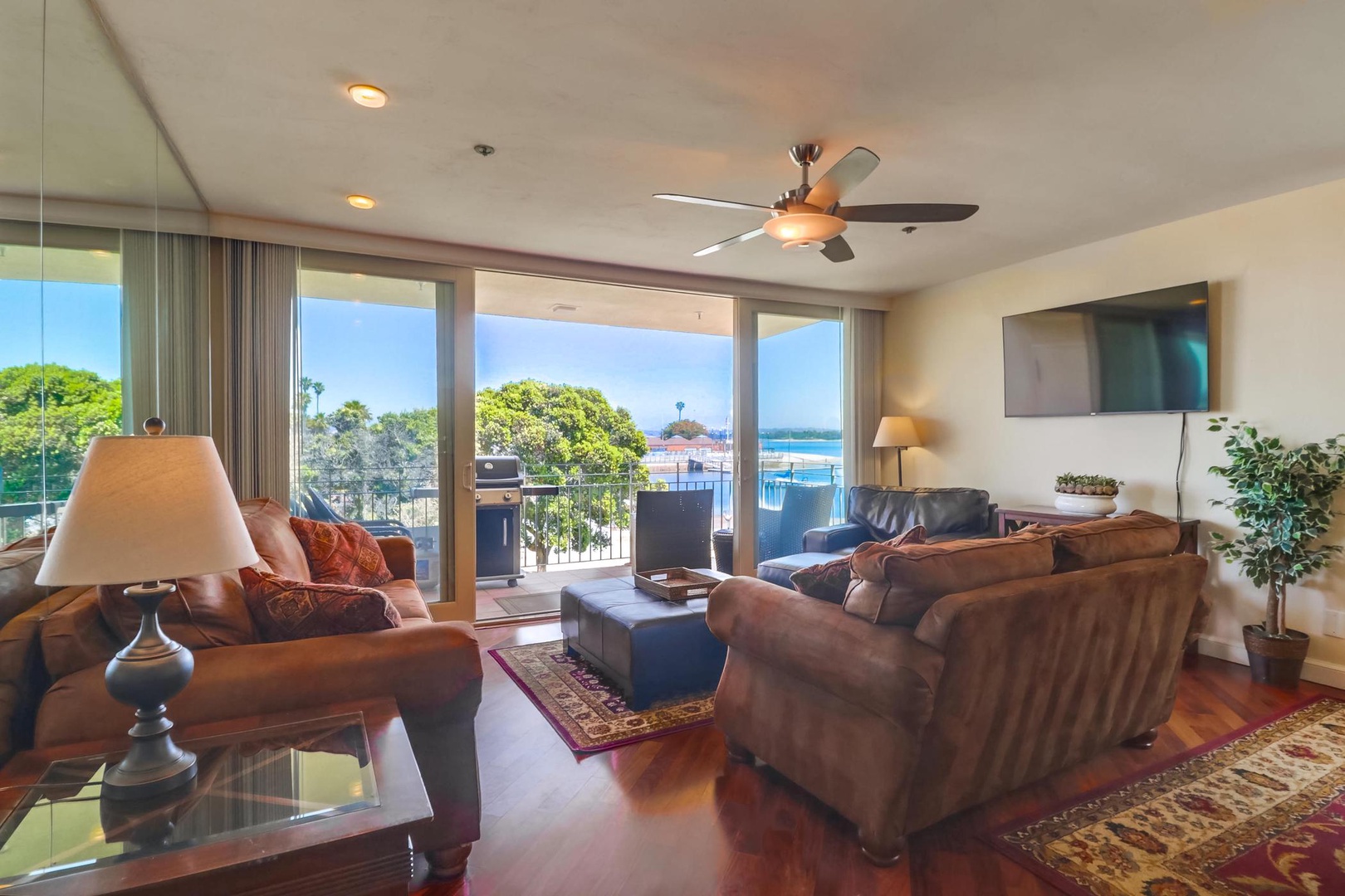 Living area with water views